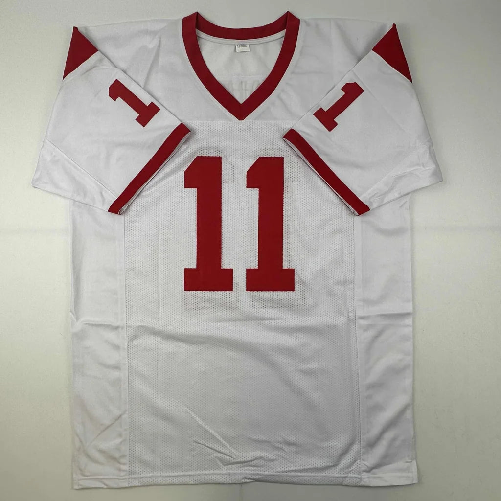 Autographed Matt Leinart USC white custom jersey with red accents and number 11