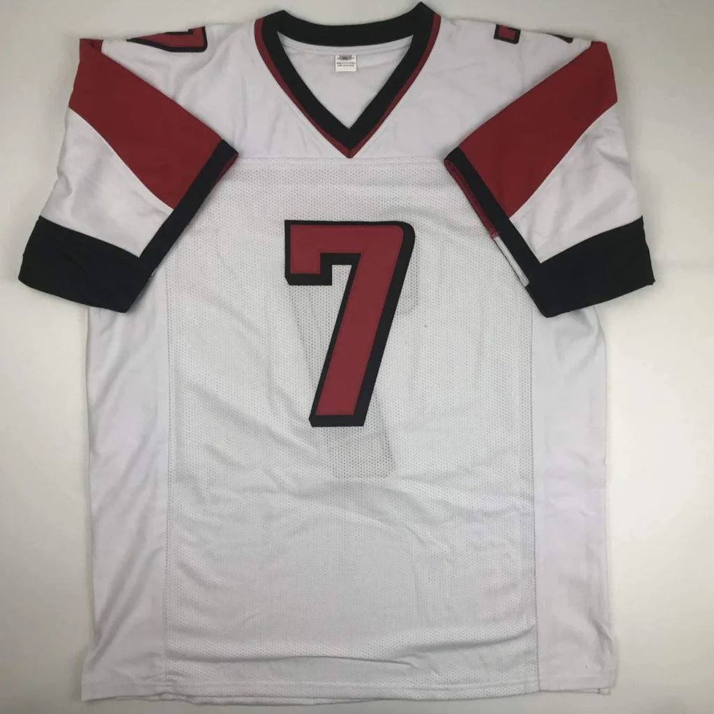 White professional sports custom jersey with red black accents and number 7