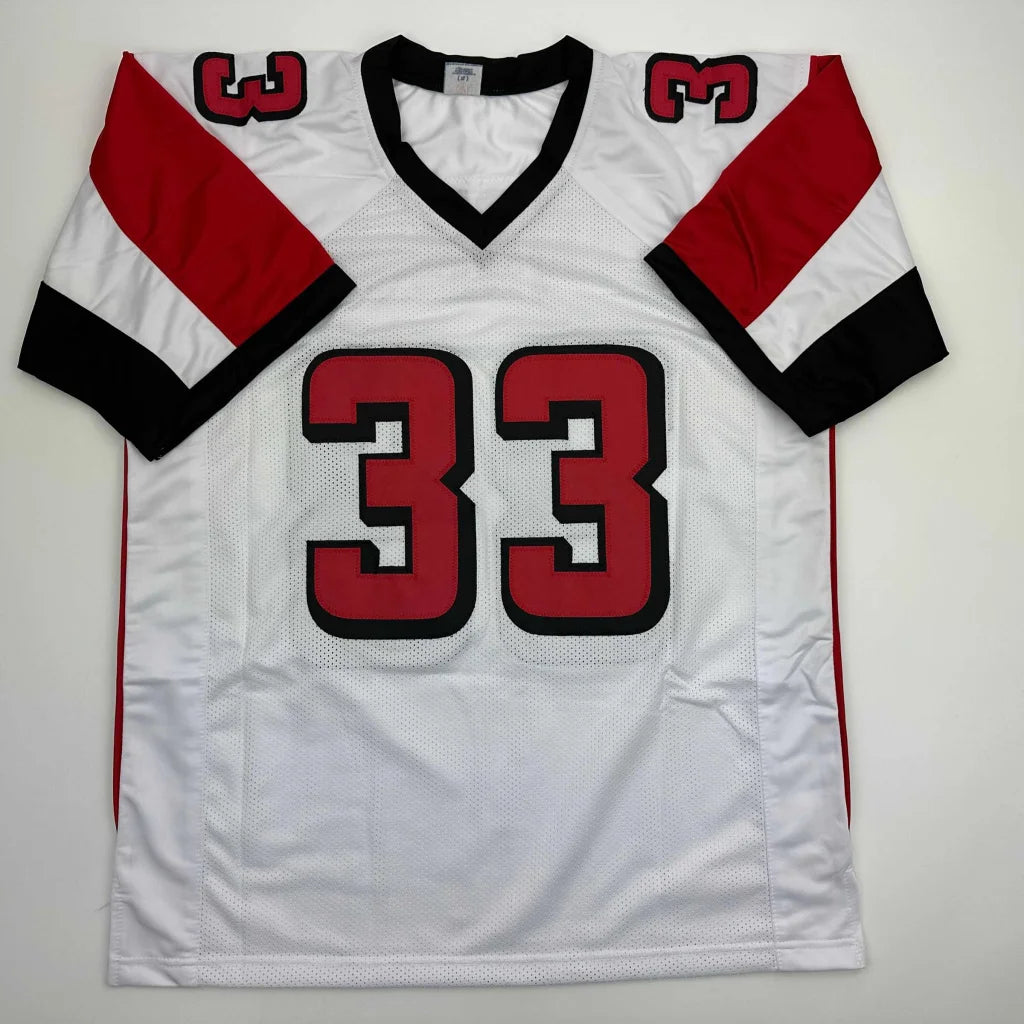 Autographed Michael Turner Atlanta White Football Jersey Beckett BAS COA | Authenticated Signed Sports Jersey | vintageantiquesgifts.com