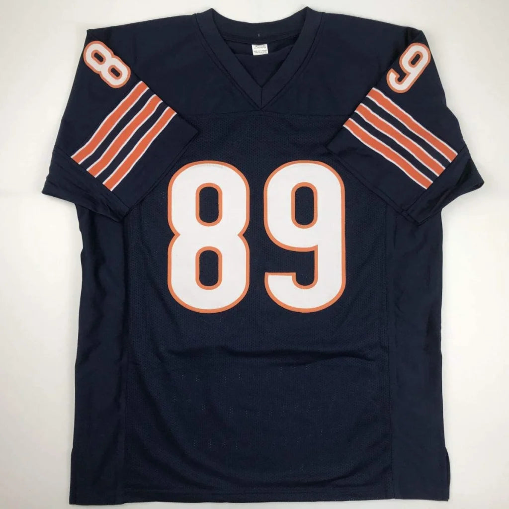 Navy blue custom jersey with orange and white 89 for professional sports league fans