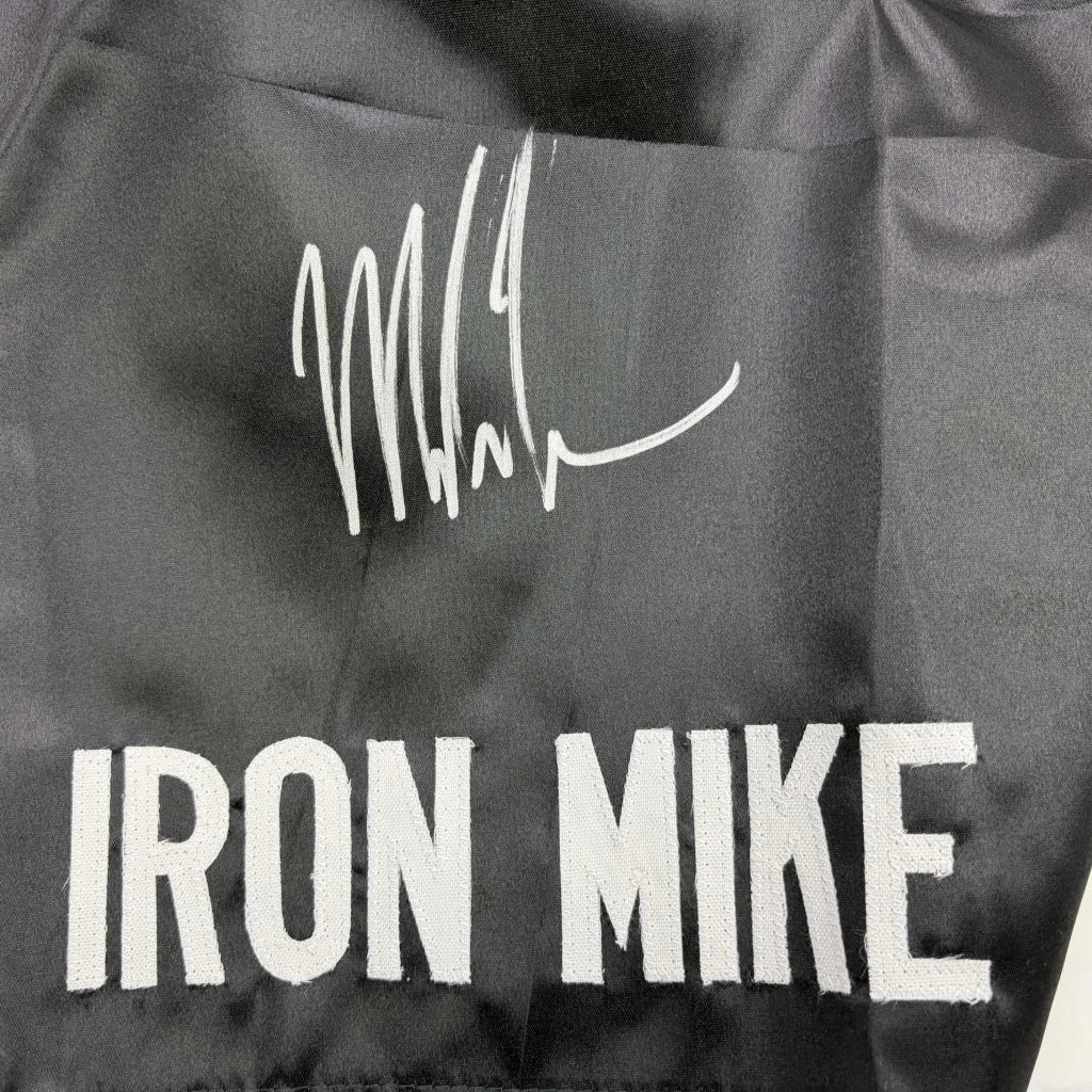 Autographed Mike Tyson Iron Mike Baddest Man on the Planet Black Boxing Trunks JSA COA | Certified Authentic Signed Memorabilia | vintageantiquesgifts.com