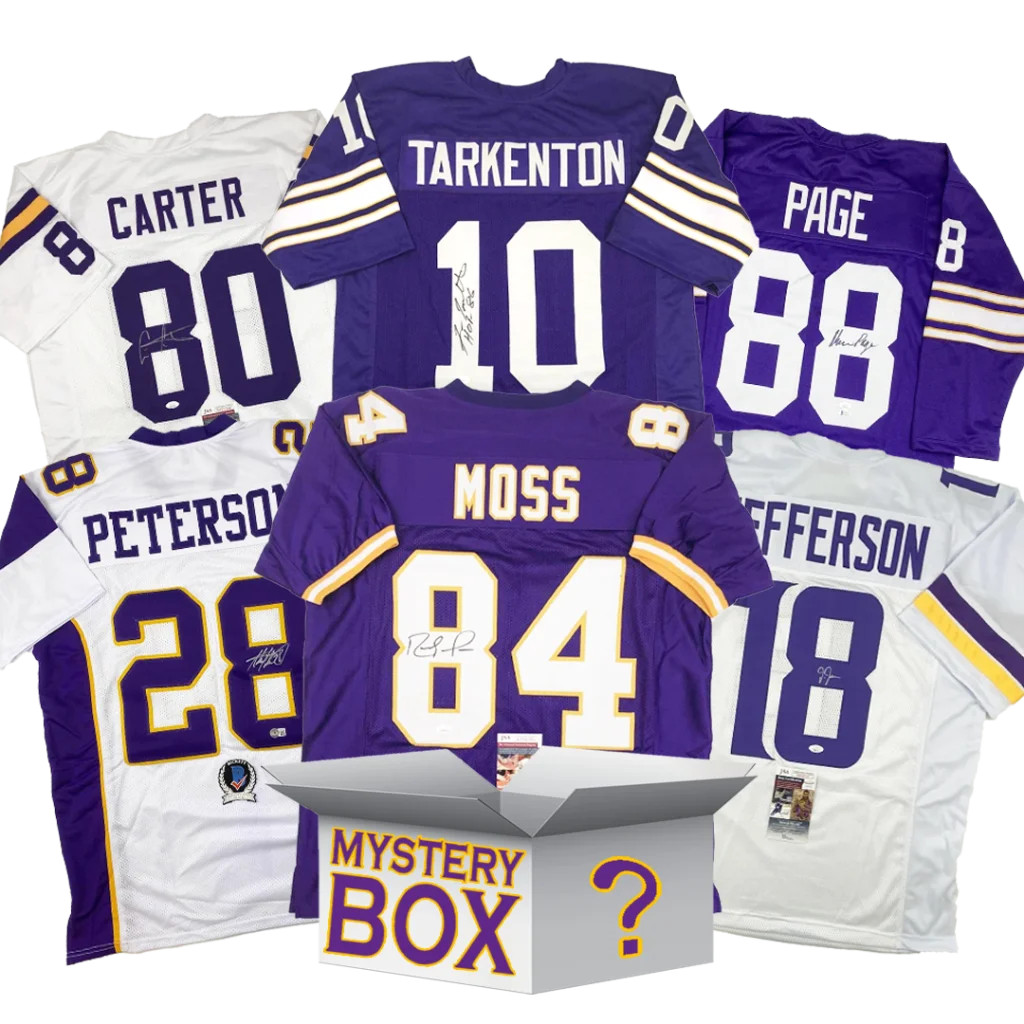 Autographed Minnesota Football Jersey Mystery Box with PSA JSA or Beckett COA | Hall of Fame Sports Memorabilia | vintageantiquesgifts.com