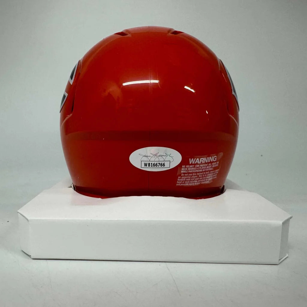 Autographed Montez Sweat Chicago Bears orange mini helmet, vibrant red glossy with black accents