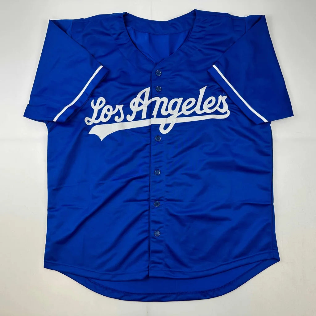 Autographed Mookie Betts blue LA Dodgers custom jersey with white cursive lettering