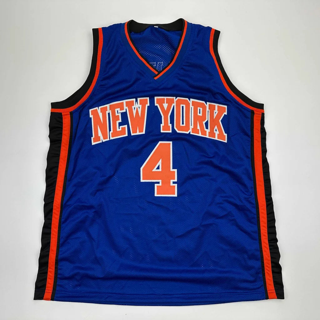 Blue custom jersey with orange NEW YORK and number 4 for professional sports fans