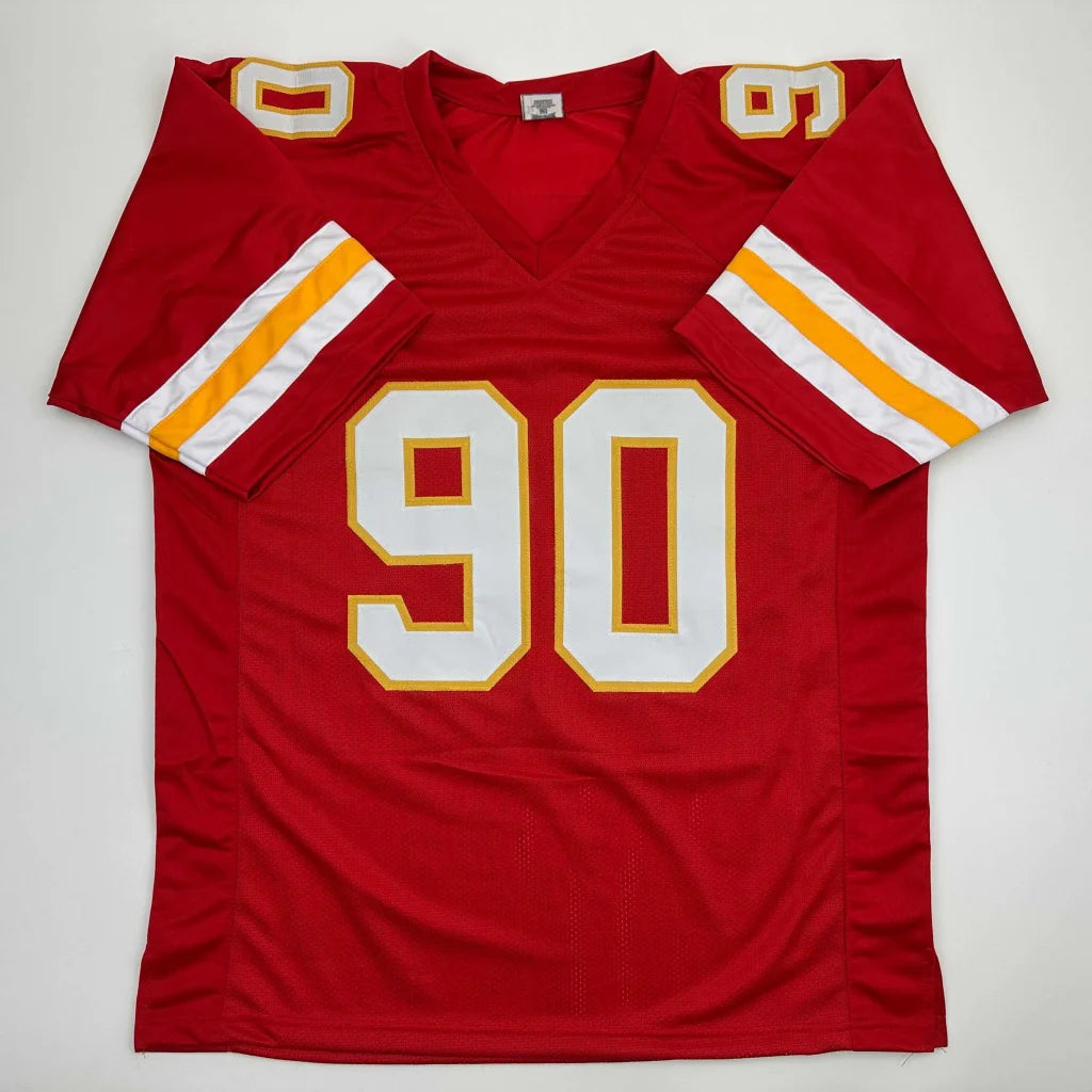 Autographed Neil Smith red Kansas City Chiefs custom jersey with number 90, JSA COA