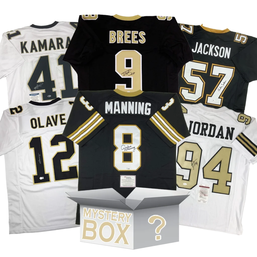 Autographed New Orleans Football Jersey Mystery Box with PSA JSA or Beckett COA | Hall of Fame Sports Memorabilia | vintageantiquesgifts.com