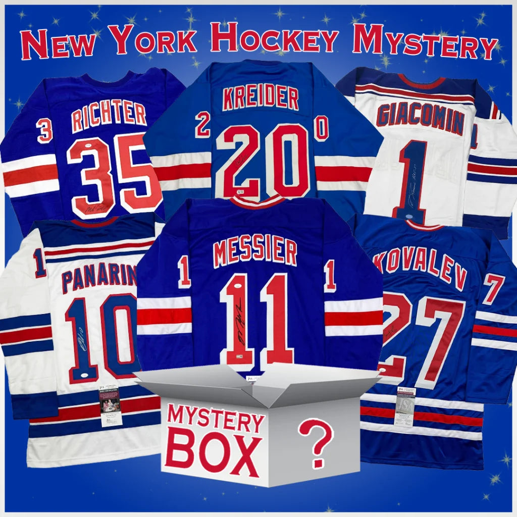 Assortment of York Hockey jerseys and a mystery box from York Hockey jersey collection