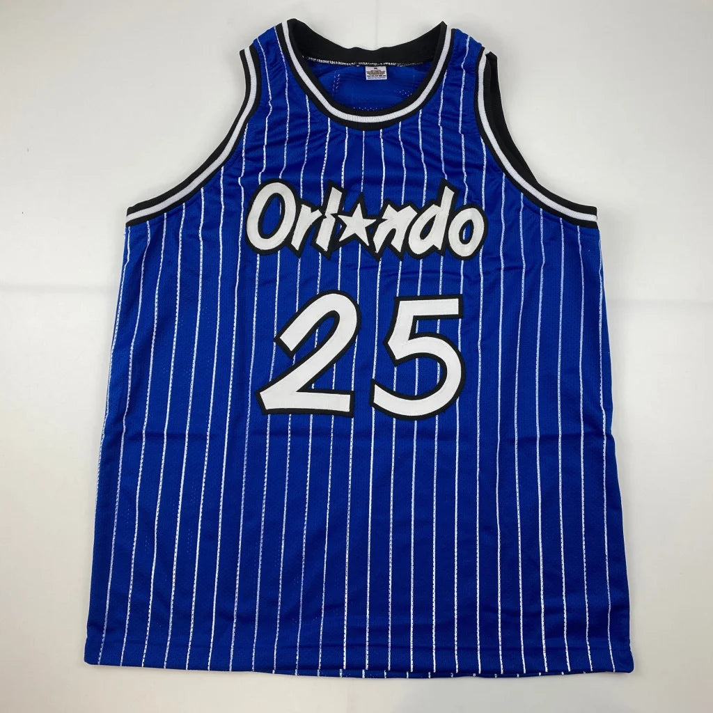 Blue and white pinstriped Orlando basketball jersey with third party authentication