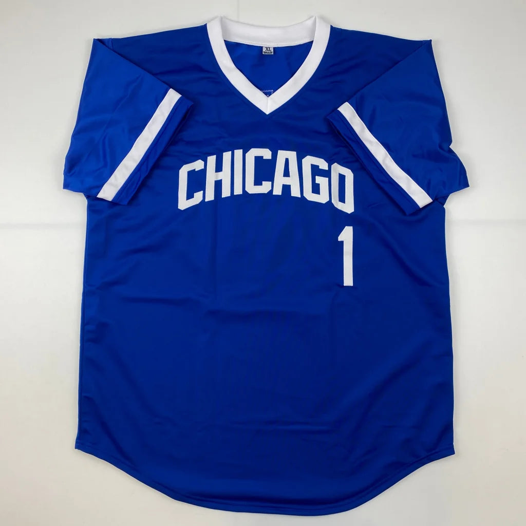 Blue custom jersey with white trim and CHICAGO 1 for professional sports fans