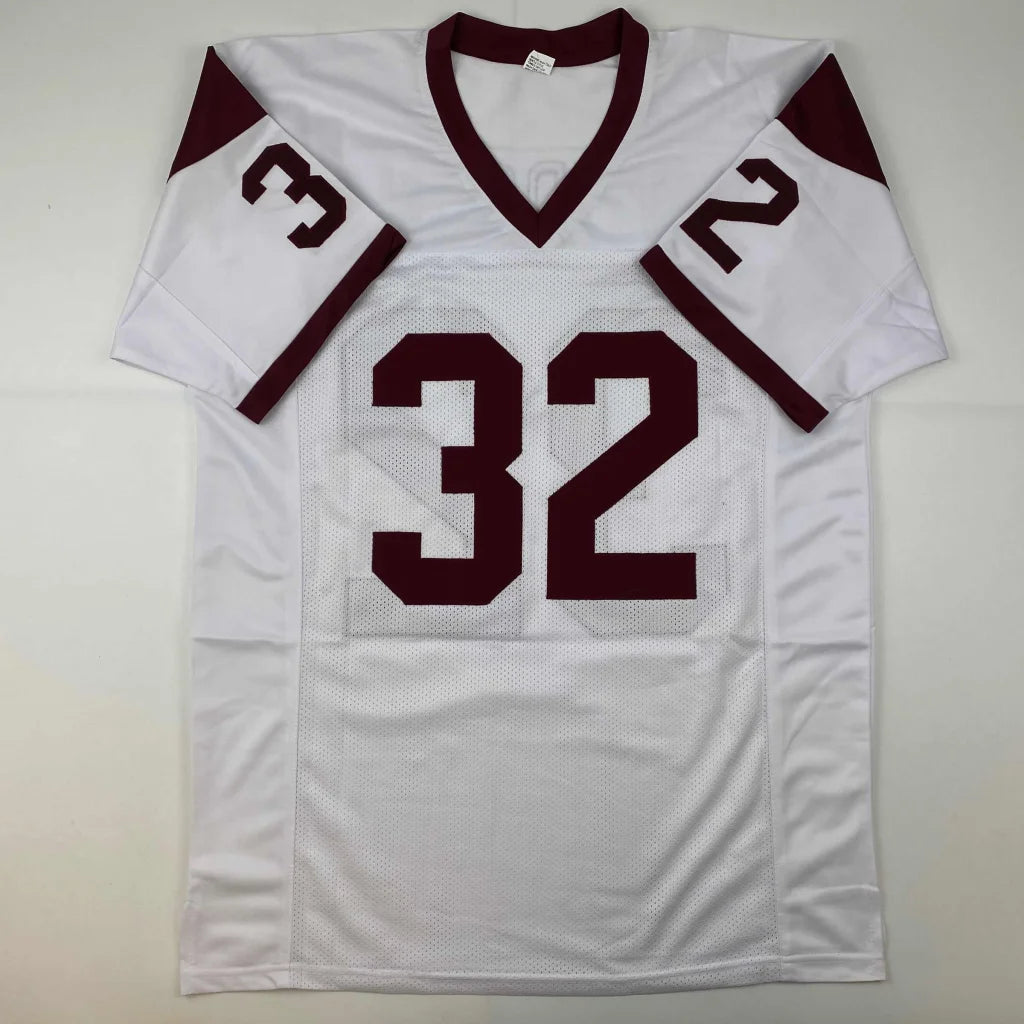 Autographed OJ Simpson USC white custom jersey with maroon number 32