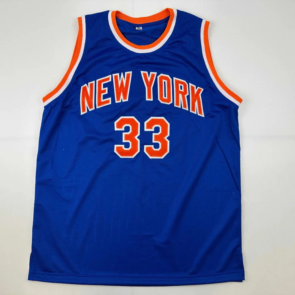 Autographed Patrick Ewing New York Blue Basketball Jersey Beckett BAS COA | Authenticated Signed Sports Jersey | vintageantiquesgifts.com