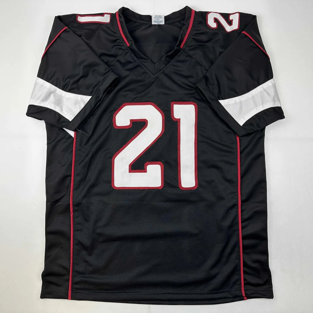 Black and white Peterson 21 custom jersey with red trim, perfect for professional sports fans