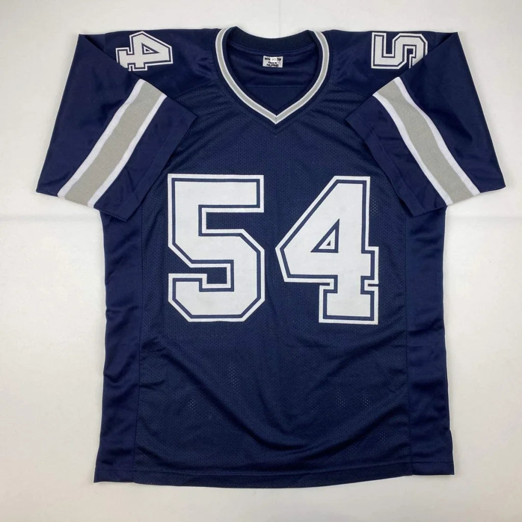 Navy blue custom jersey with white numbers and gray stripes for Dallas Cowboys pro sports