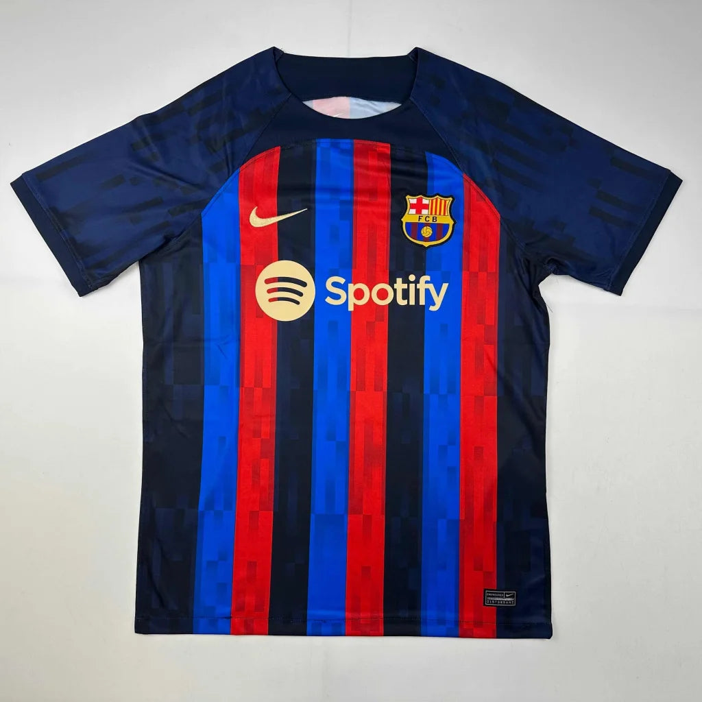 Men’s FC Barcelona home jersey with red and blue stripes - perfect custom jersey for professional sports fans