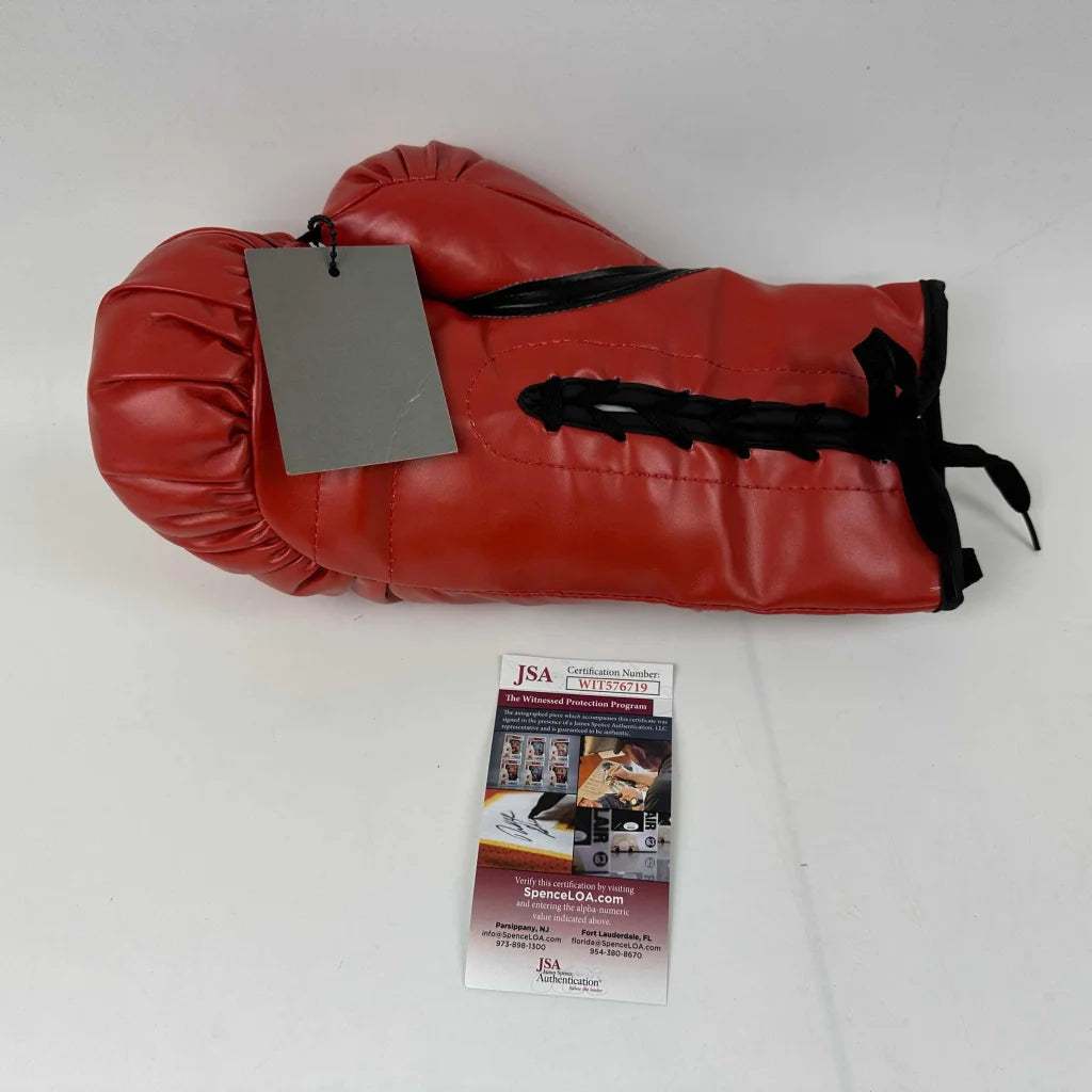 Autographed Ray Mercer red Everlast boxing glove with black laces and JSA COA