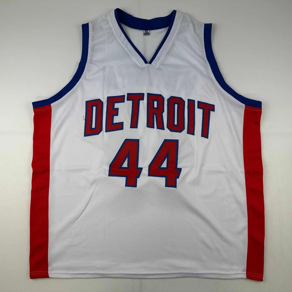 Rick Mahorn Detroit white signed jersey with JSA COA and red blue trim