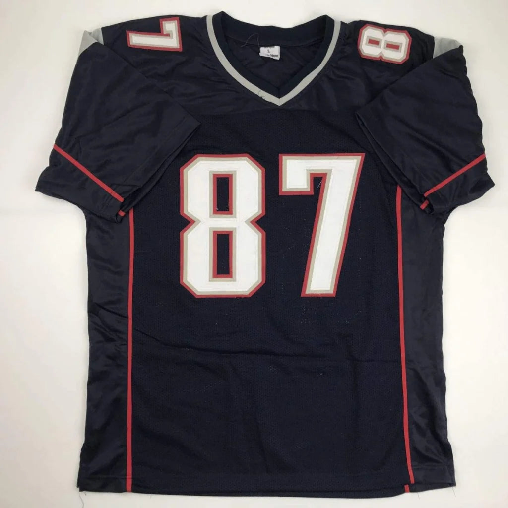Navy blue Rob Gronkowski custom jersey with white and red 87 number and Beckett BAS COA