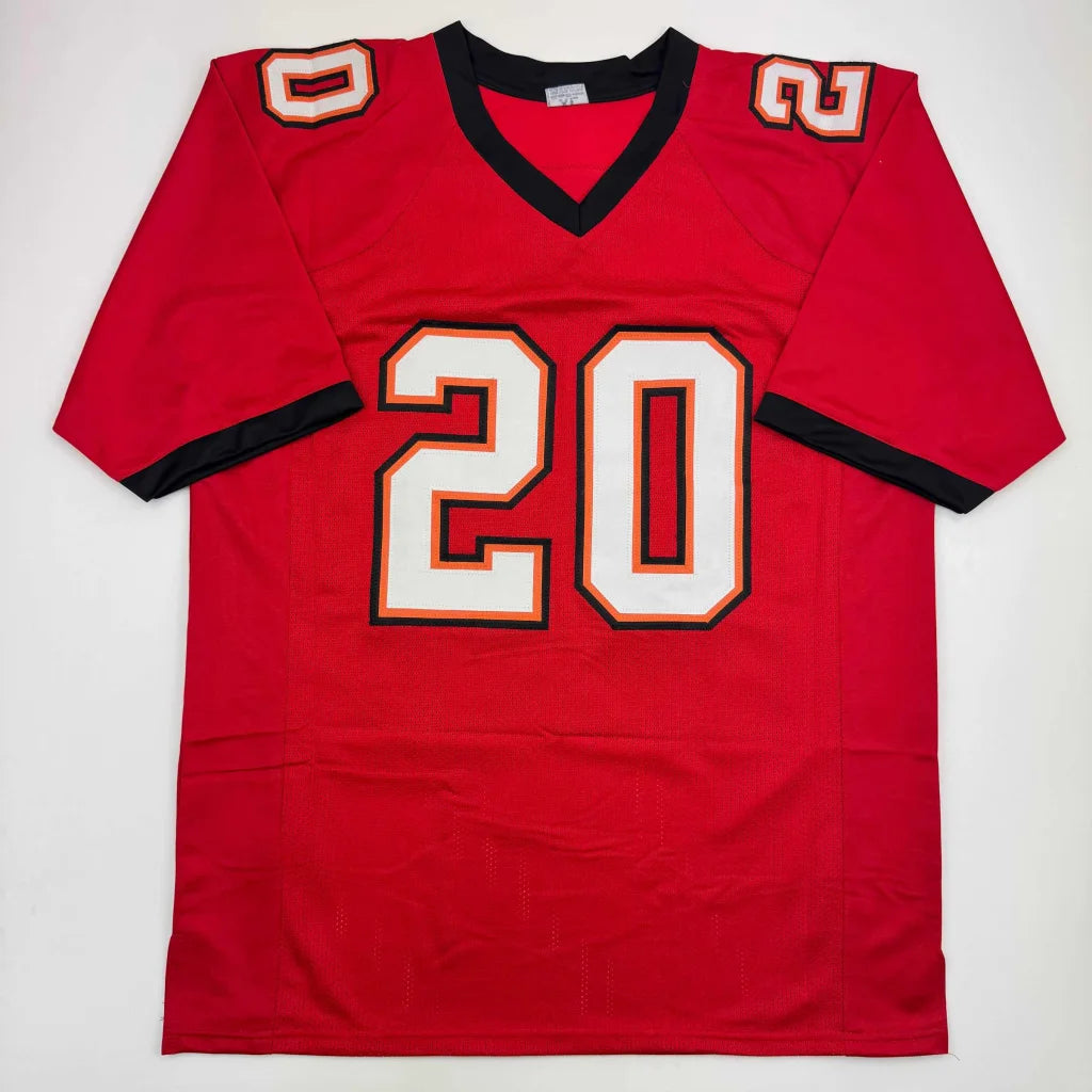 Autographed Ronde Barber red custom jersey number 20, Tampa Bay pro sports league