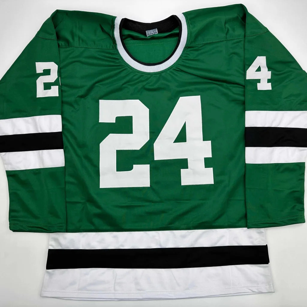Green and white long-sleeved professional sports league custom jersey with number 24