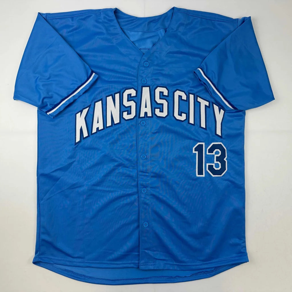 Blue custom jersey with KANSAS CITY and 13 for professional sports league fans