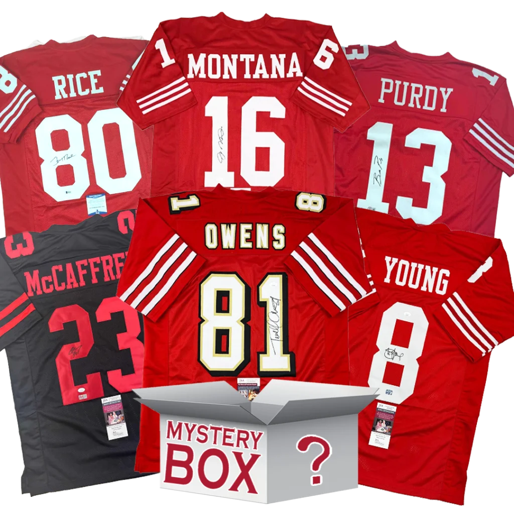 Autographed San Francisco Football Jersey Mystery Box with PSA JSA or Beckett COA | Hall of Fame Sports Memorabilia | vintageantiquesgifts.com