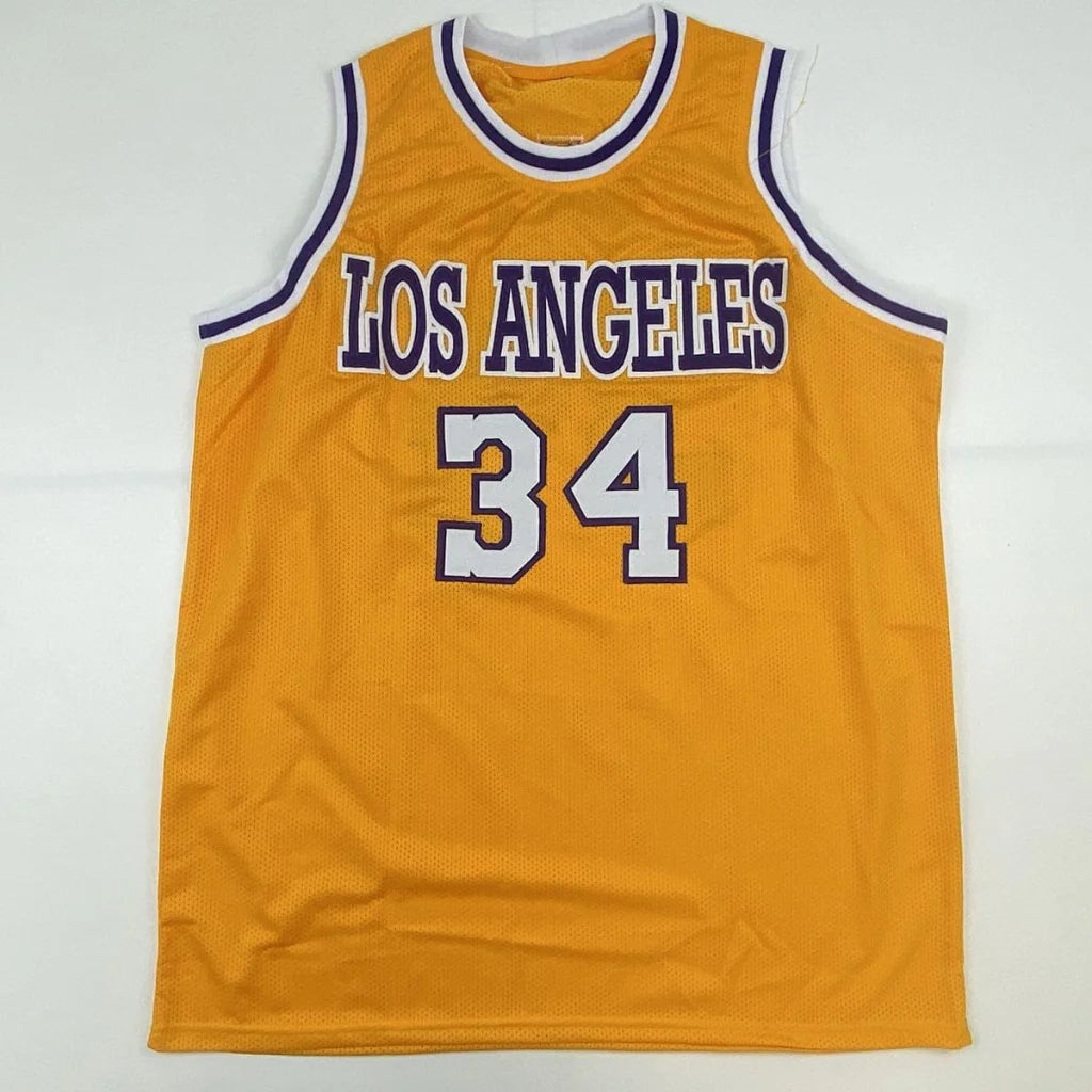 Autographed Shaq ONeal custom Los Angeles yellow basketball jersey number 34