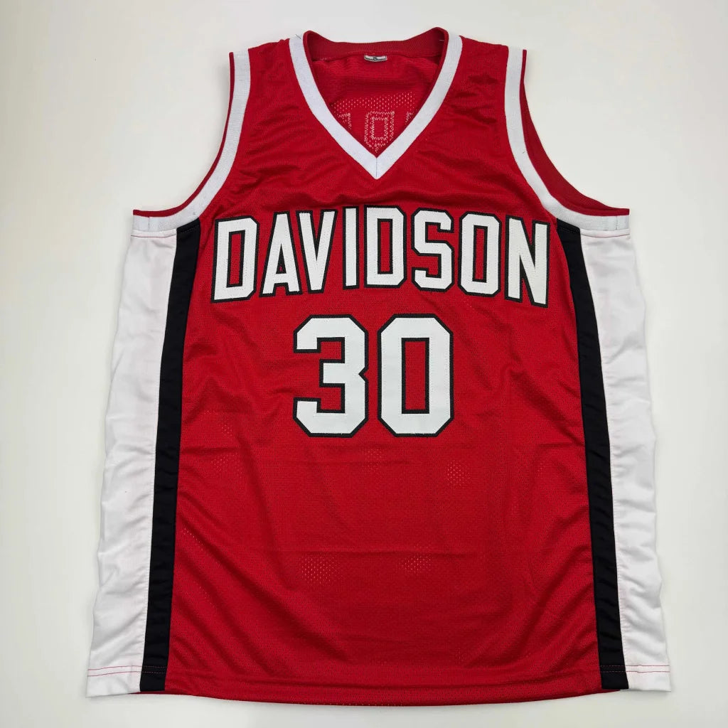 Red and white Curry Davidson Wildcats custom jersey with number 30 for professional sports