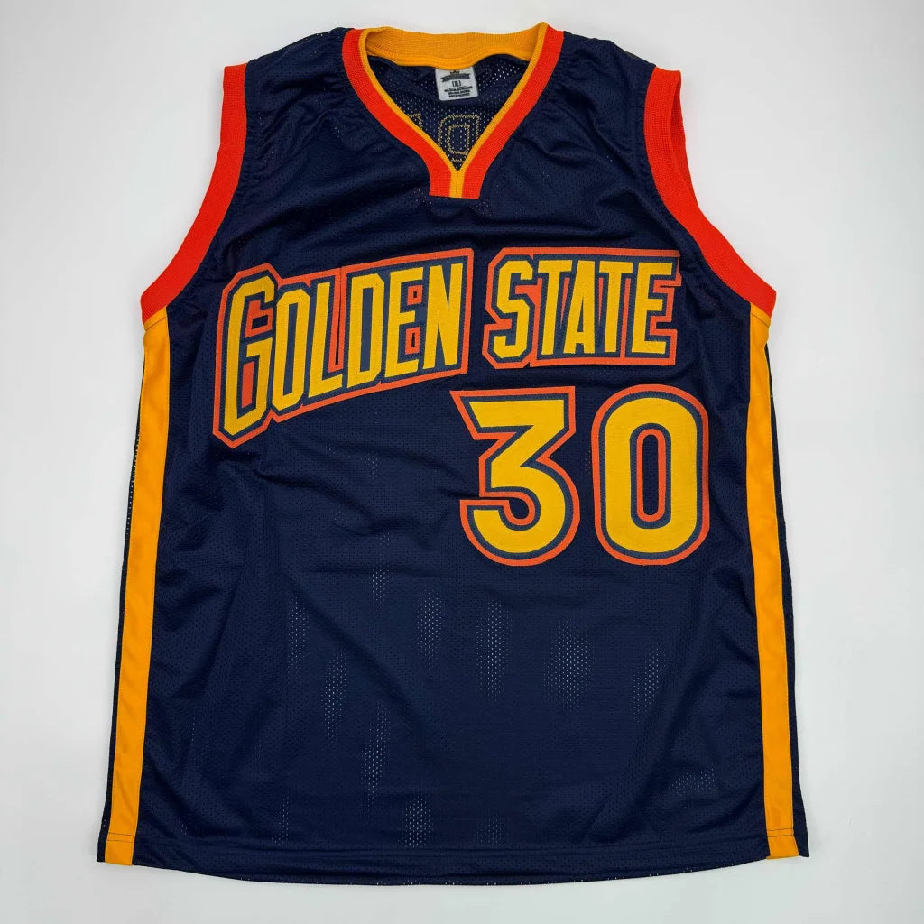 Autographed Stephen Curry navy blue Golden State Warriors custom jersey, number 30