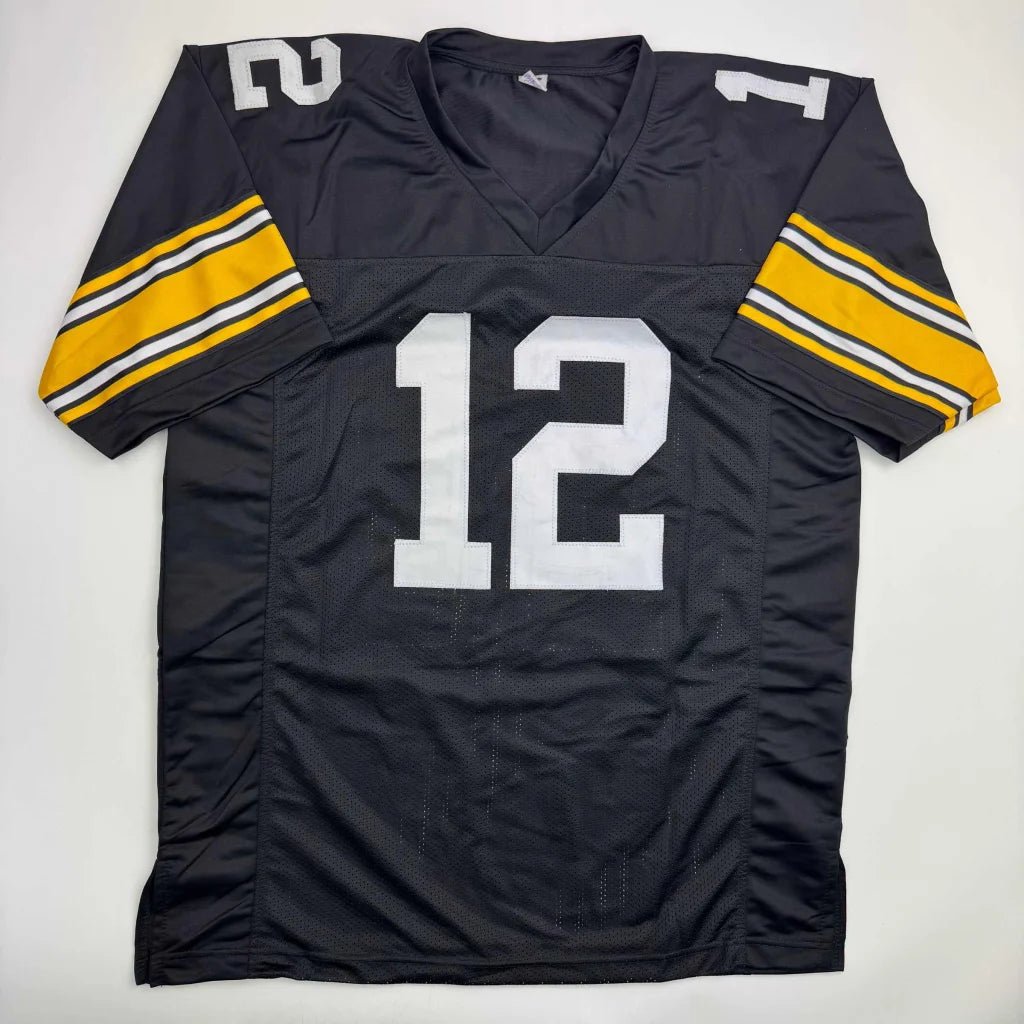 Autographed Terry Bradshaw Pittsburgh black custom jersey with number 12