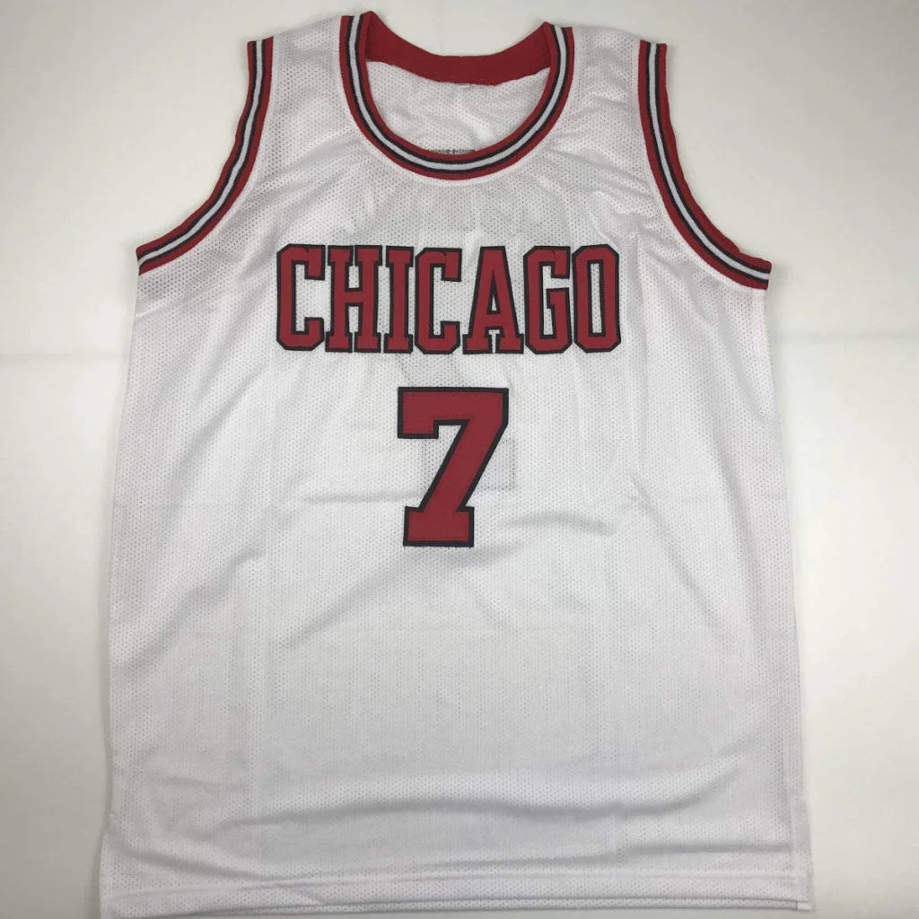 Autographed Toni Kukoc Chicago white mesh custom jersey, number 7