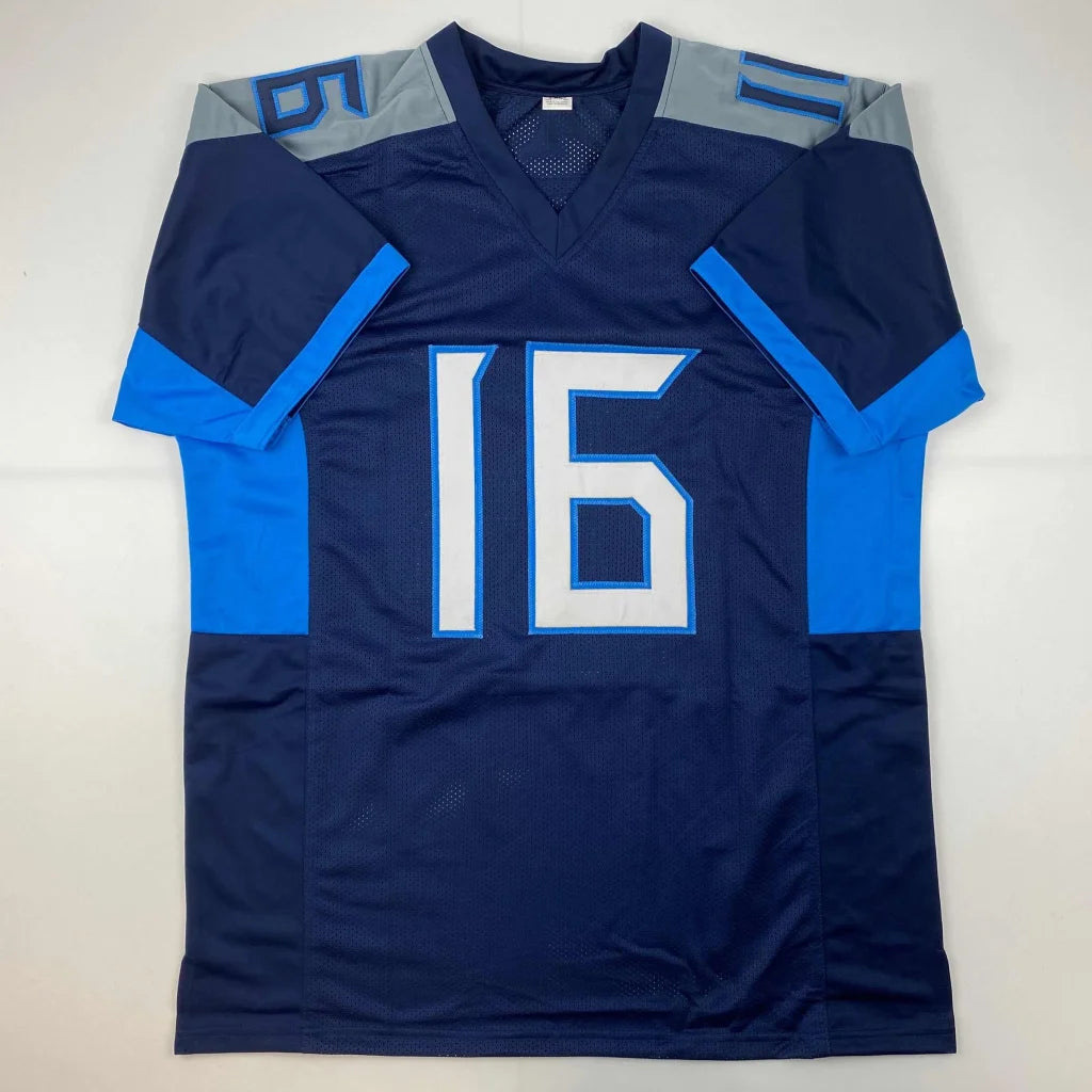 Dark blue custom jersey with light blue accents and number 16 for professional sports fans
