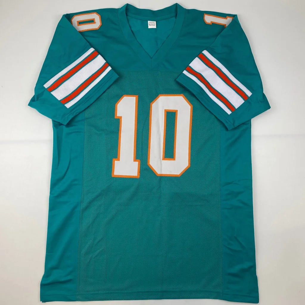 Teal Tyreek Hill custom jersey with white and orange stripes for professional sports fans