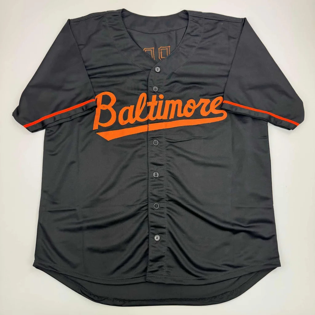 Black custom jersey for professional sports fans with Baltimore in orange script