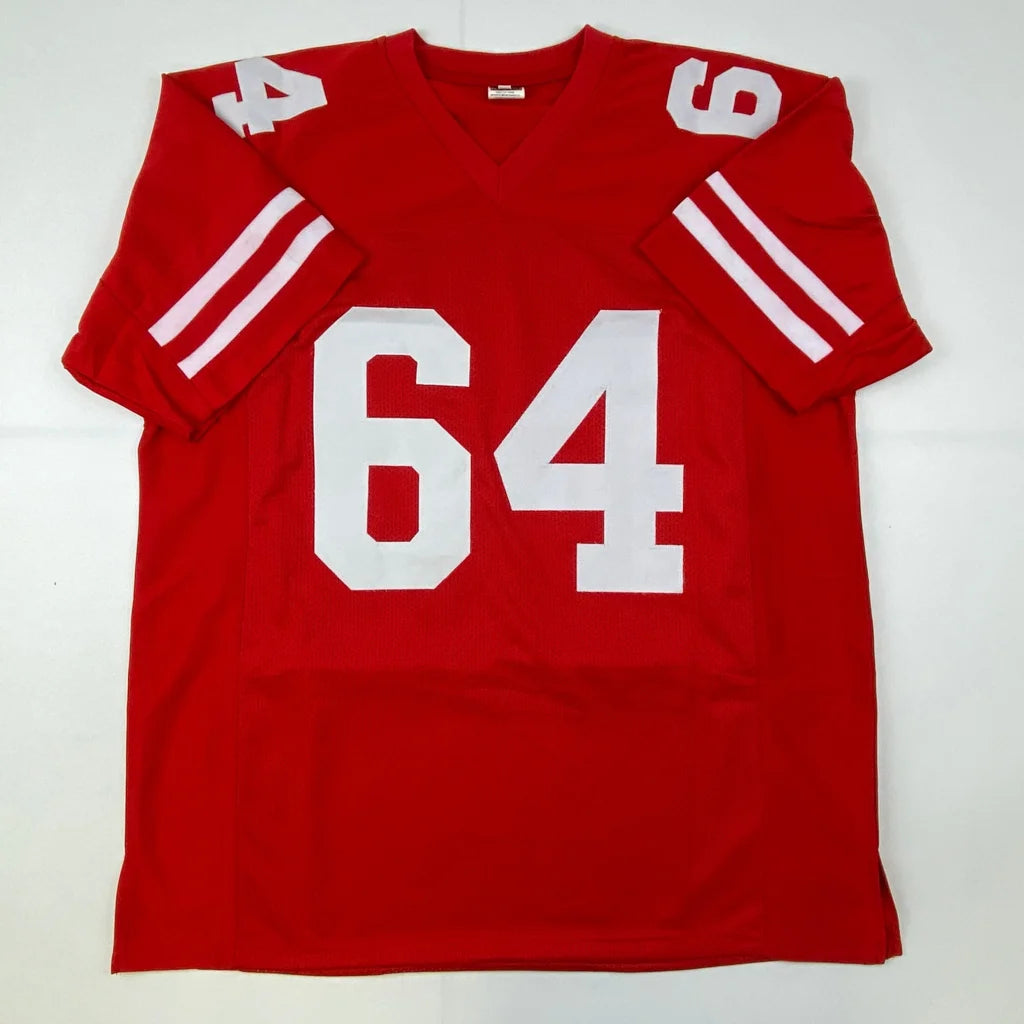 Red custom football jersey signed by NFL legend Y.A. Tittle from professional sports league