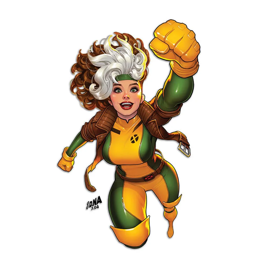 Green and yellow superhero costume with white hair in Avengers Annual Facsimile Edition signed by Chris Claremont