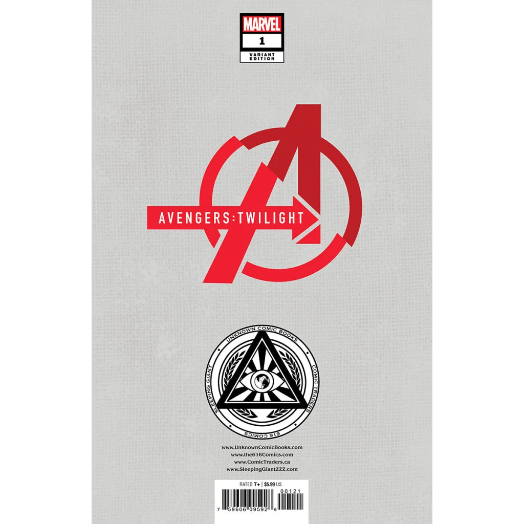 Variant edition comic book with red A logo and Avengers Twilight title by Davide Paratore