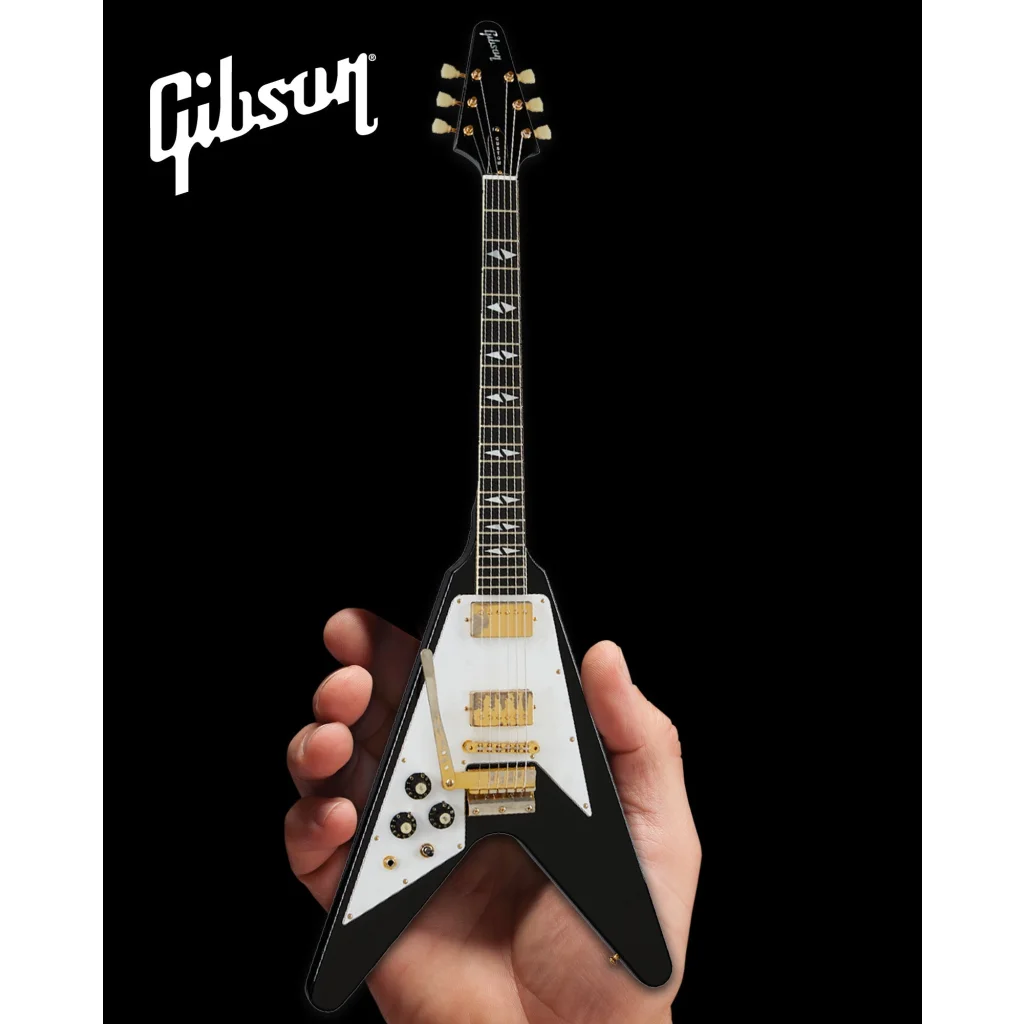 Black and white Axe Heaven Gibson Flying V scale mini guitar replica