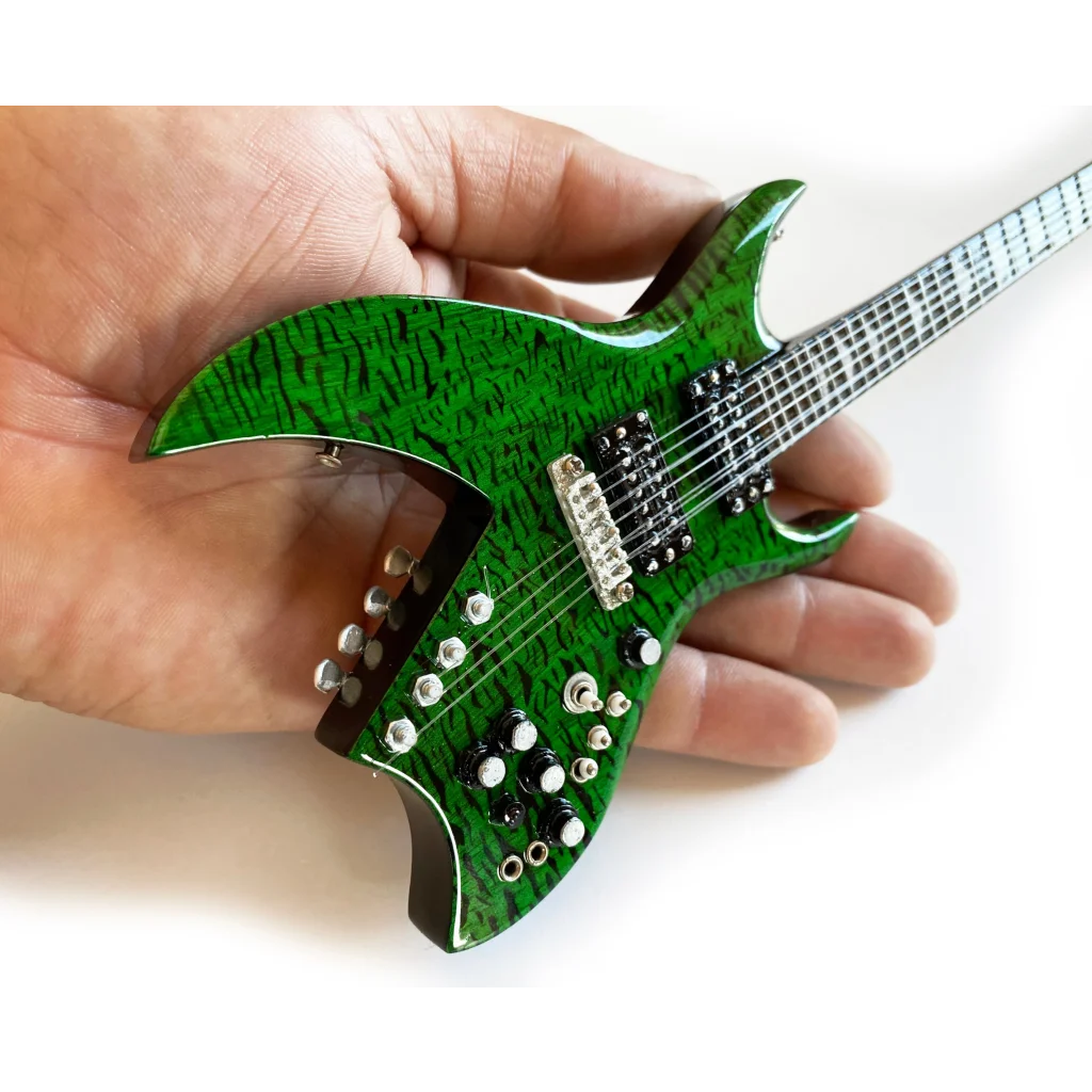 Axe Heaven Green Bich miniature guitar replica with stand