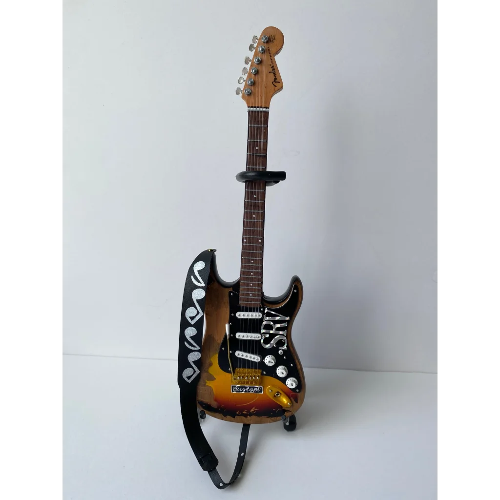Axe Heaven mini guitar strap with SRV edition Sunburst Stratocaster