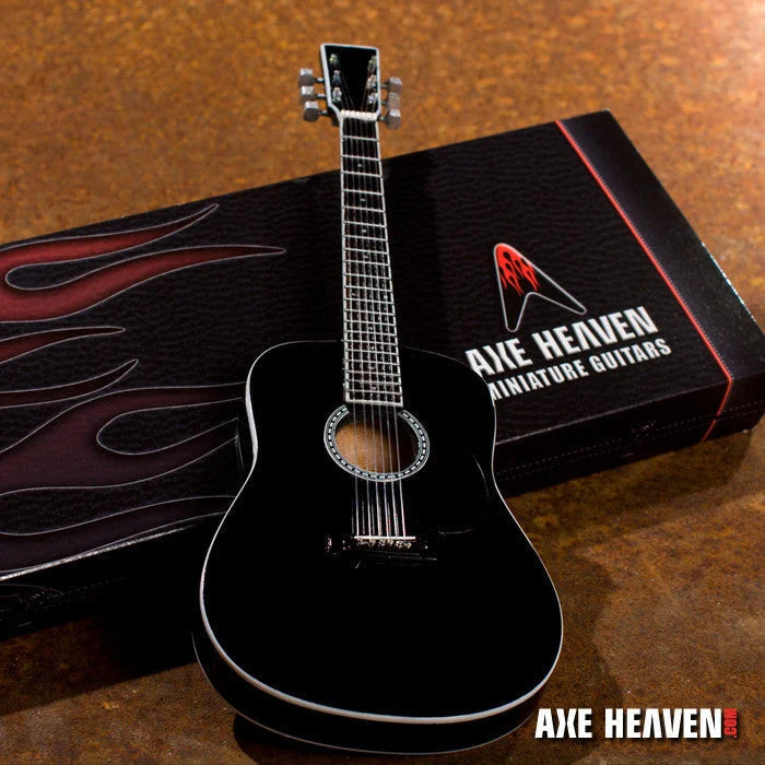 Axe Heaven black flame acoustic guitar miniature with silver hardware