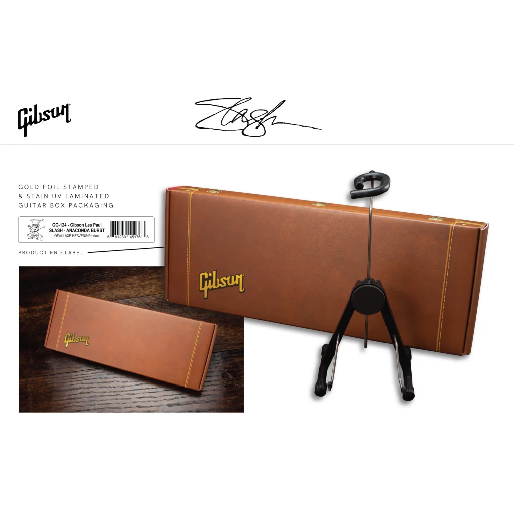 Axe Heaven® miniature replica Slash Gibson Les Paul guitar box with gold foil stamping