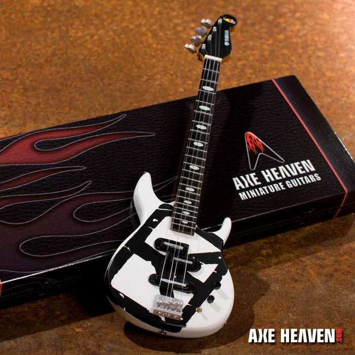 Axe Heaven White Chickenfoot Bass mini guitar replica with flames