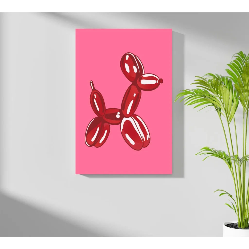 Glossy red balloon dog on vibrant pink insigne aluminum print