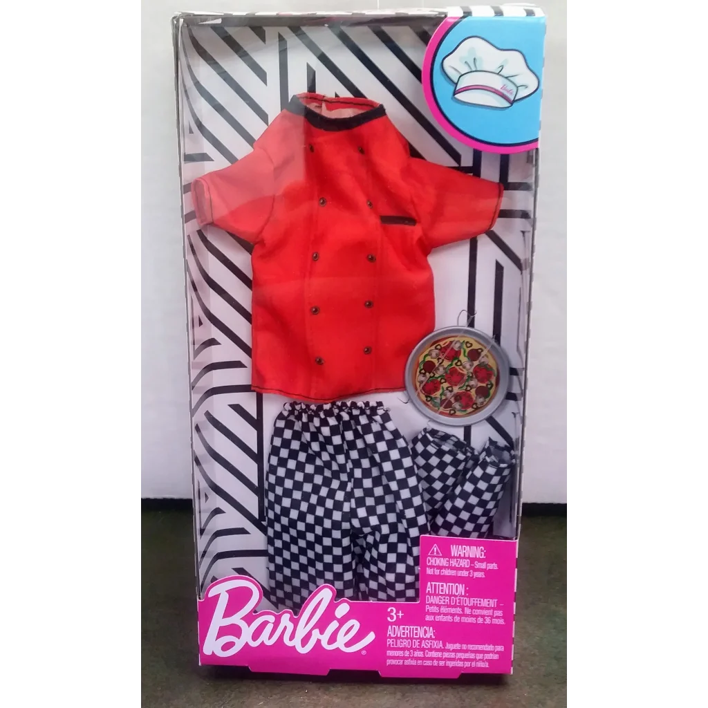 Barbie Fashion Set Ken Pizza Chef Outfit with Red Checkered Pants