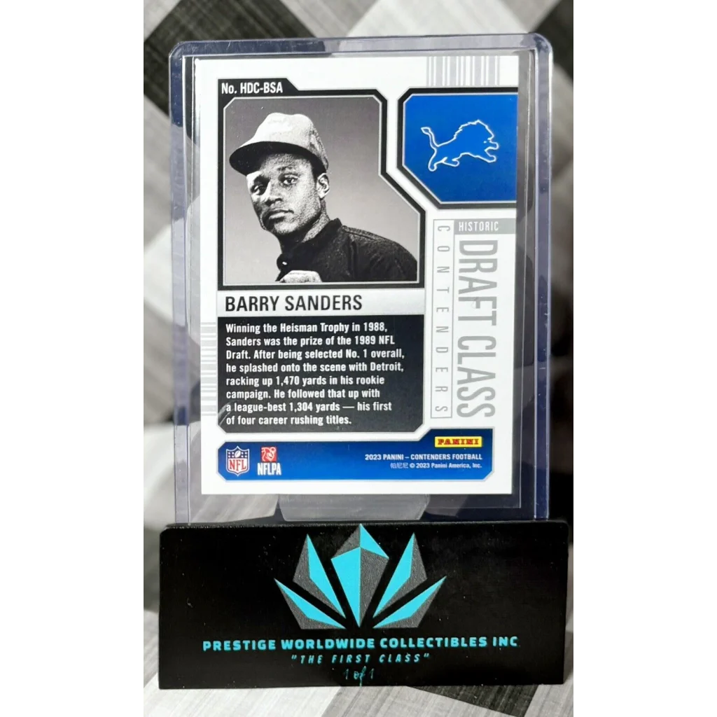 Barry Sanders dual jersey patch from Prestige Worldwide Collectibles