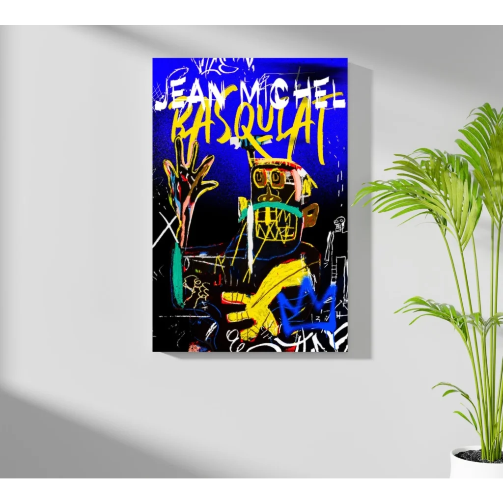 Vibrant Basquiat graffiti art on insigne aluminum prints in electric blue