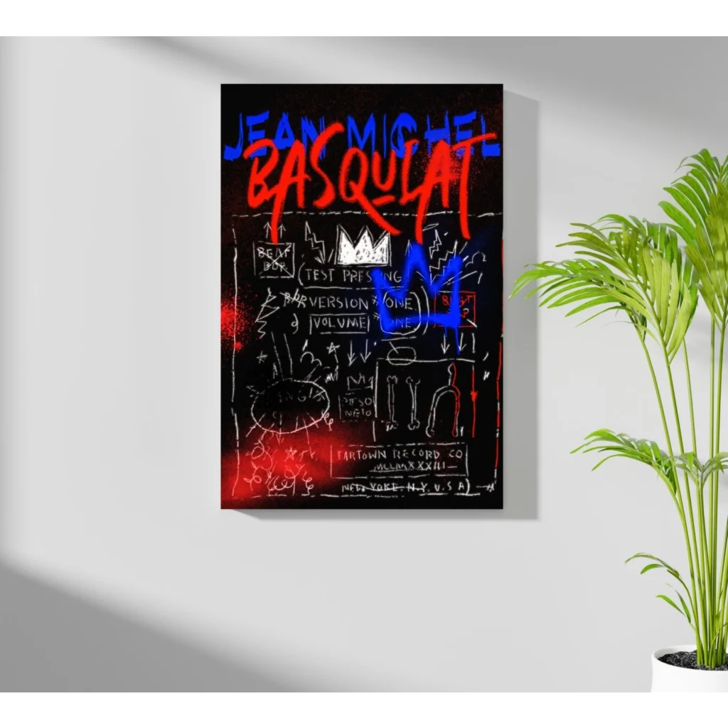 Basquiat-inspired aluminum wall art set in bold red and blue