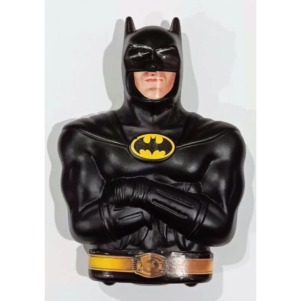 1989 Batman coin bank with black yellow costume and bat symbol