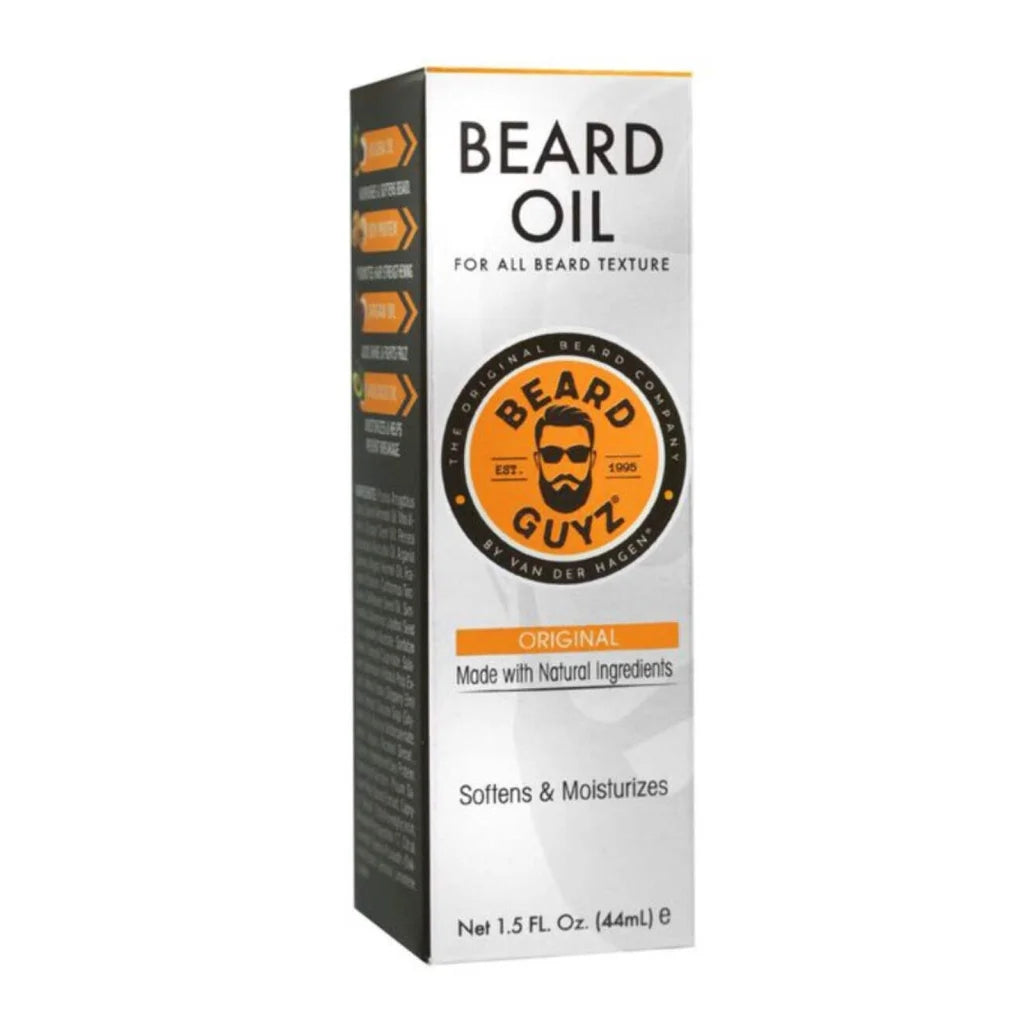 Beard Guyz beard oil in silver orange box with natural oils 1.5 oz